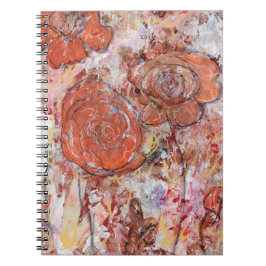 Spiralnotizbuch mit Mixed-Media-Orangenblumen Notizblock