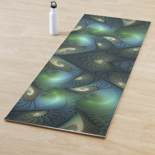 Spirals Beige Grün Türkis Abstraktes Fraktal Kunst Yogamatte