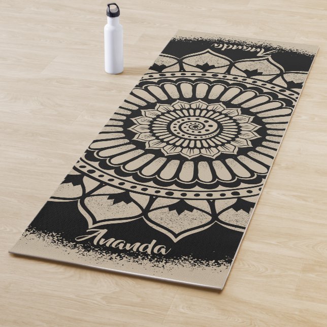 Spirals Dots Blume Black Tan Henna Mandala Yogamatte (Beispiel)