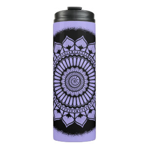Spirals Dots Blume Lavender Black Henna Mandala Thermosbecher