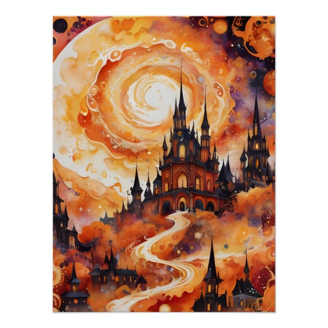 Spiralschloss Spooky - Halloween Orange Poster (Vorderseite)