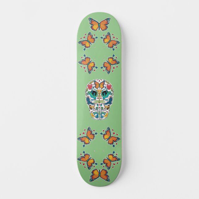 Spirit Animal Sugar Skull and Butterfly Skateboard (Vorderseite)