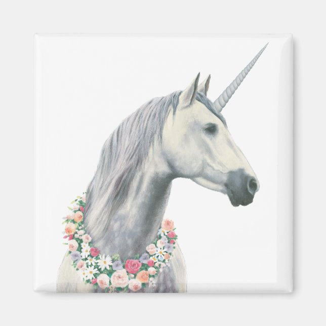 Spirit Einhorn mit Blume um Neck Magnet (Vorne)