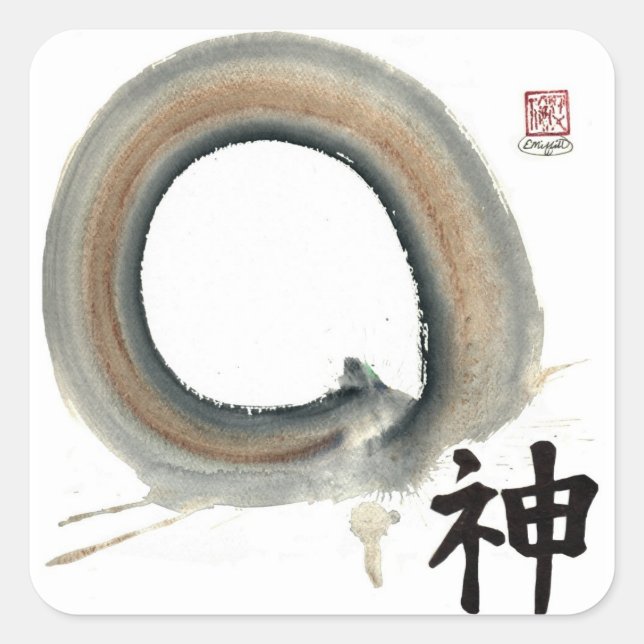 Spirit Enso, Kanji für Geist Quadratischer Aufkleber (Vorderseite)