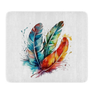 Spirit Feathers: Vibrannende Wasserfarben Kunst Schneidebrett