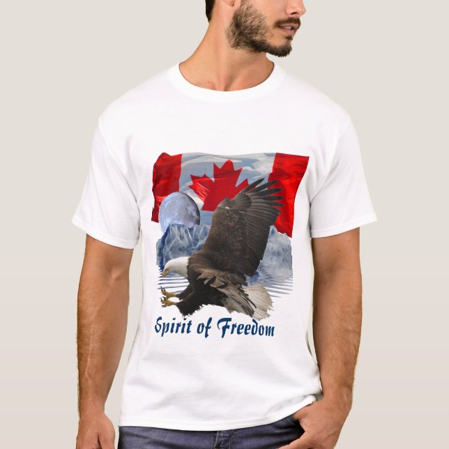 SPIRIT FREEDOM Bald Eagle, Moon & Mountain Art T-Shirt (Vorderseite)