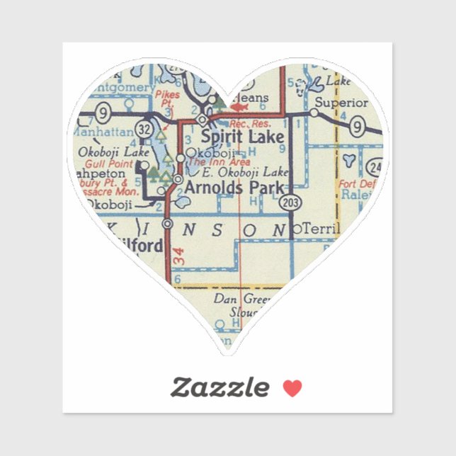 Spirit Lake IA Vintage Karte Aufkleber (Blatt)