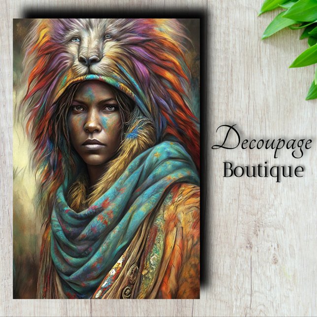 Spirit Lion Warrior Decoupage Seidenpapier (Spirit Lion Warrior Decoupage Tissue Paper)