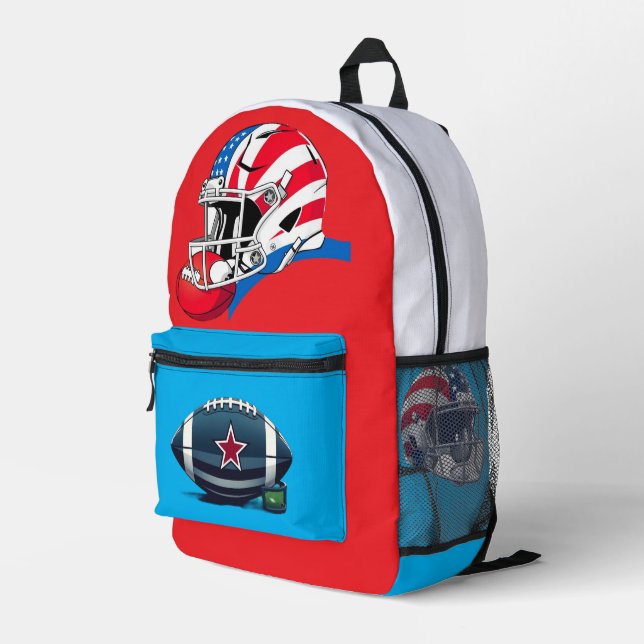 "Spirit of American Football – Stärke, Mut und Tea Bedruckter Rucksack (Rückseitige Ecke Rechts)