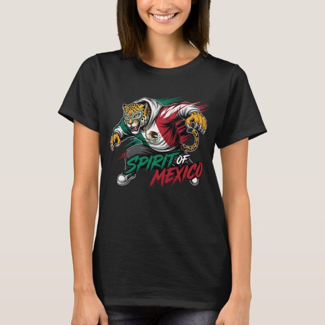 Spirit of Mexico - Leopard & Mexican Flag Graphic T-Shirt (Vorderseite)