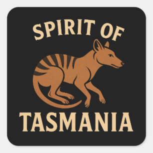 Spirit of Tasmania – Vintage-Thylacine-Typografie Quadratischer Aufkleber
