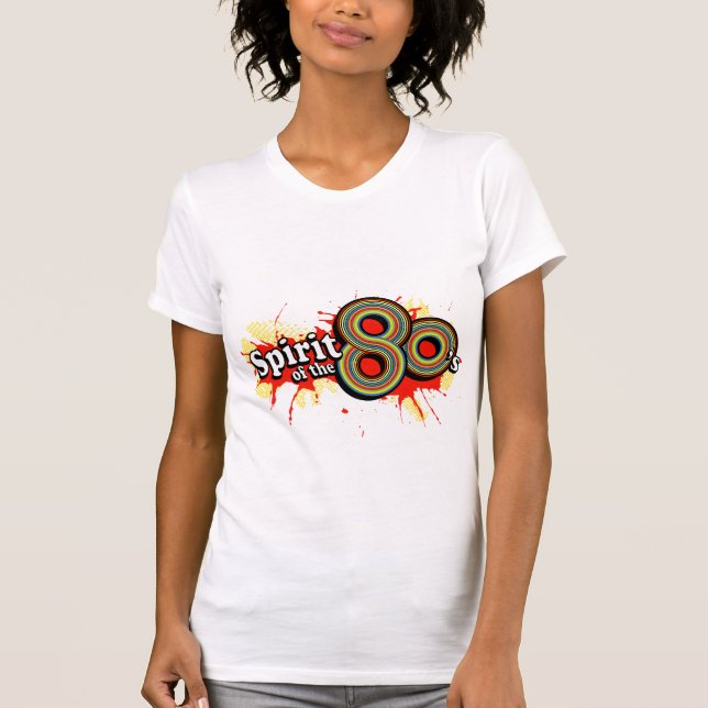 "Spirit of the 80s" Damen mehrfarbiges Logo T-T-Sh T-Shirt (Vorderseite)