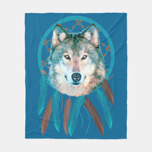 Spirit Wolf Dream Catcher Fleece Blanket (Vorderseite)