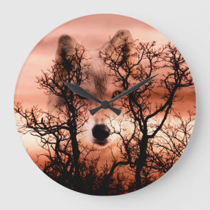 Spirit wolf face große wanduhr