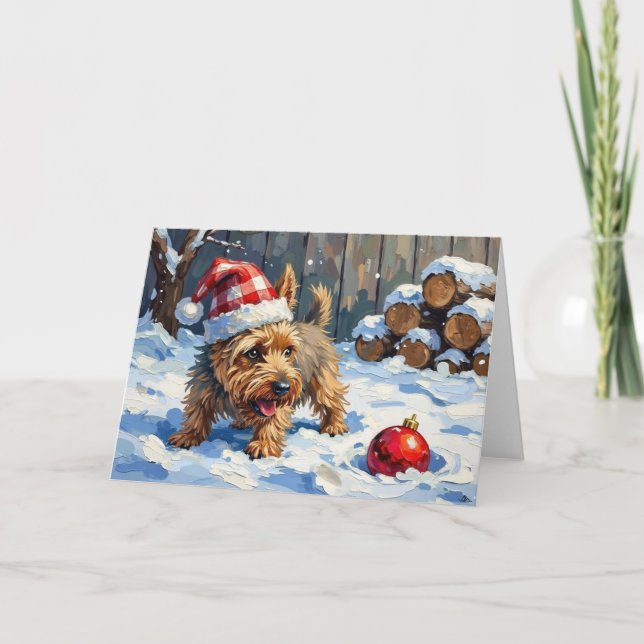 Spirited Cairn Terrier Dog Digging for Christmas T Karte (Vorderseite)