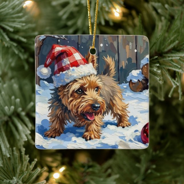 Spirited Cairn Terrier Dog Digging for Christmas T Keramikornament (Baum)