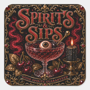 Spirits & Sips Halloween-Cocktailparty Quadratischer Aufkleber