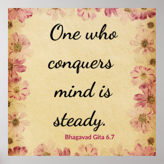 Spiritual Beige Pink Gita Conquers Mind Print Poster