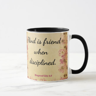 Spiritual Beige Pink Gita Disciplined Mind Print Tasse