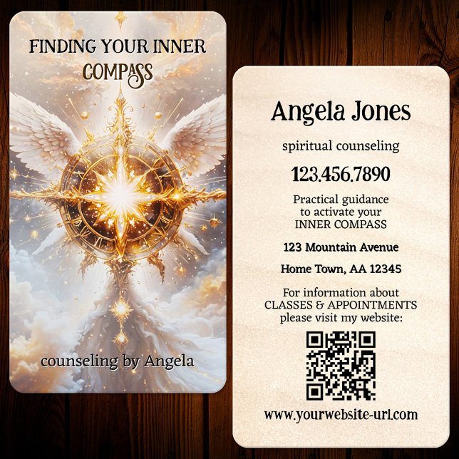 Spiritual Counseling Psychic Guidance Visitenkarte (Professional business card for a  psychic or counselor featuring a winged compass)