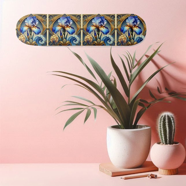 Spiritual Iris Art Nouveau Floral Motif Symmetric Skateboard (Spiritual Iris Art Nouveau Floral Motif Symmetric Skateboard)