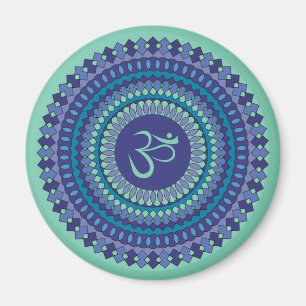 Spiritual Mandala Om Purple Aqua Blue Kaleidoscope Magnet