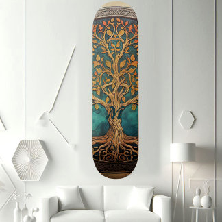 Spiritual Tree of Life Whimsical Ocean Blue Funky  Skateboard