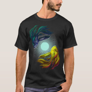 Spirituell Blau und Gelb Zen Koi Fisch auf dem Mon T-Shirt