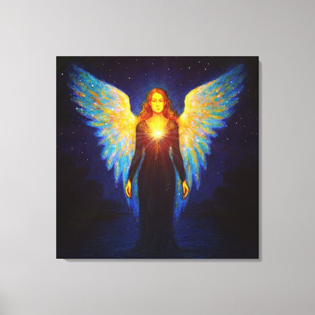 Spirituell Leuchtender Engel bei Nacht am See Leinwanddruck (Vorderseite)