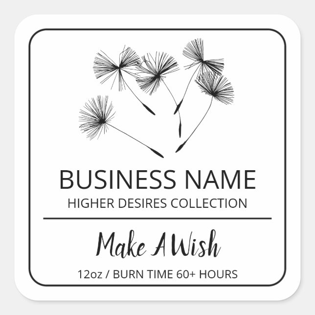Spirituelle Dandelion Seed White Soy Candle Labels Quadratischer Aufkleber (Vorderseite)