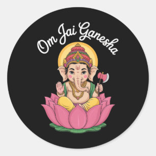 Spirituelle Ganesha-Lotus-Illustration Om Jai-Spru Runder Aufkleber