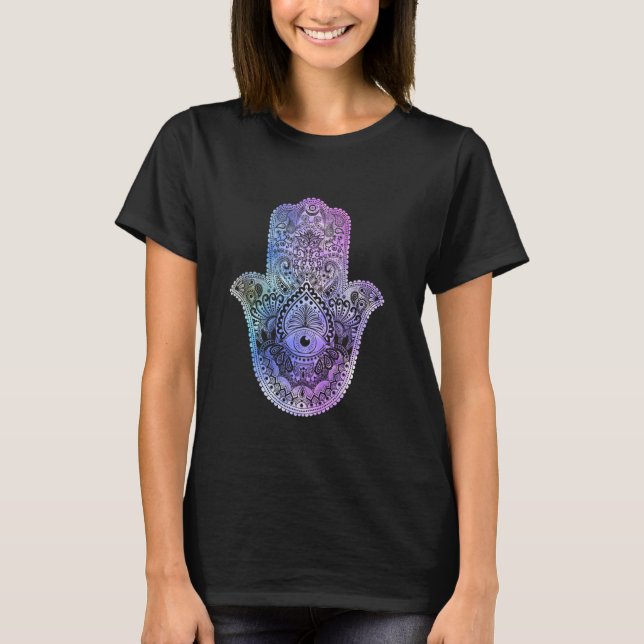 Spirituelle Hamsa Hand Mandala für Glück T-Shirt (Vorderseite)
