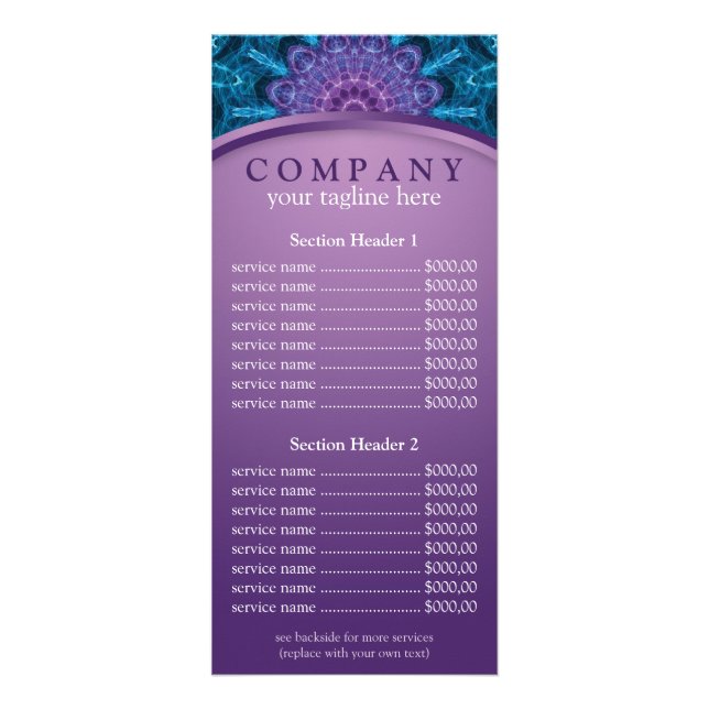 Spirituelle Lila Blume Mandala Preisliste Werbekarte (Vorne)