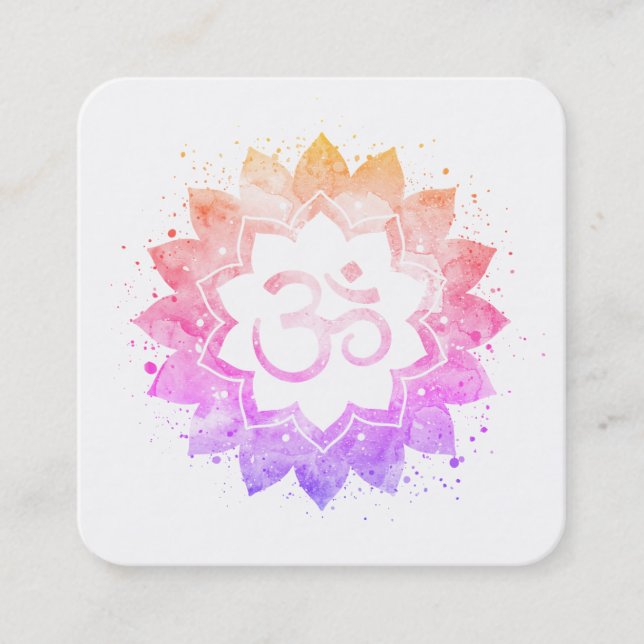 *~* Spirituelle Lotus Blume Mandala Om Om Symbol Quadratische Visitenkarte (Vorderseite)