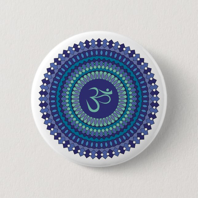 Spirituelle Mandala Om Lila Aqua Button (Vorderseite)