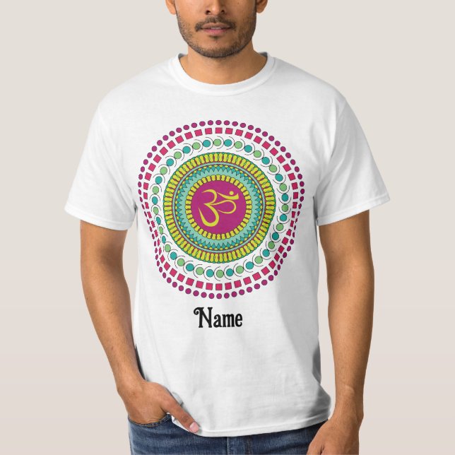 Spirituelle Mandala Om Symbol Rosa Grün individuel T-Shirt (Vorderseite)