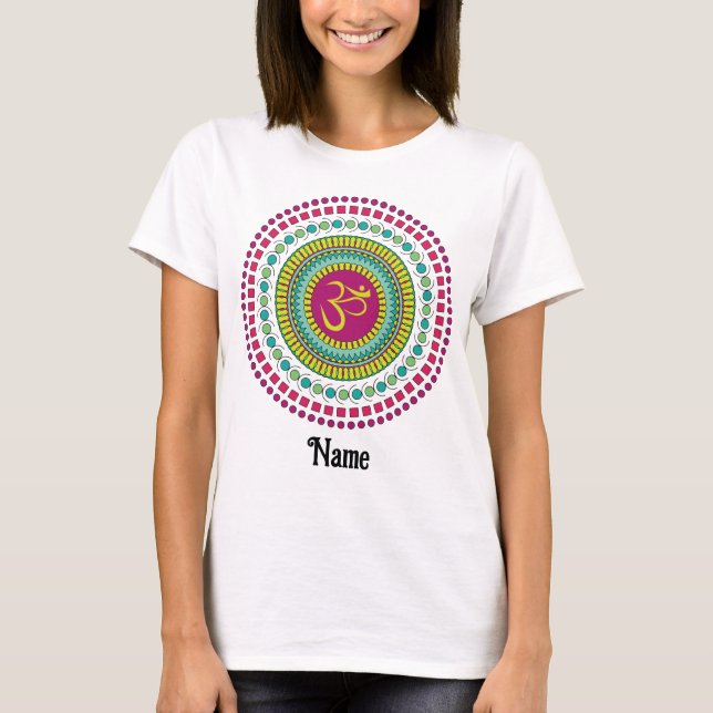 Spirituelle Mandala Om Symbol Rosa Grün individuel T-Shirt (Vorderseite)