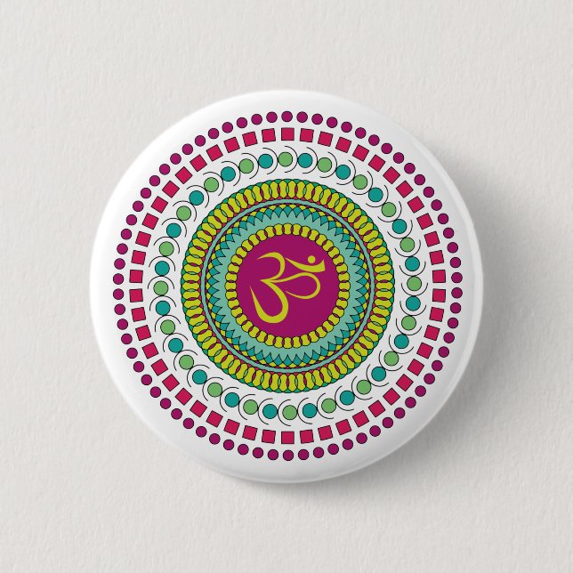 Spirituelle Mandala Om Symbol Rosa grüne Geometrie Button (Vorderseite)