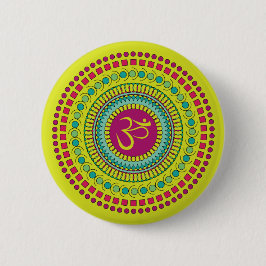 Spirituelle Mandala Om Symbol Rosa grüne Geometrie Button