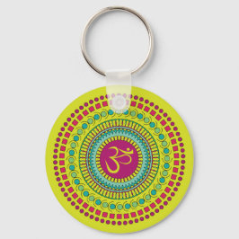 Spirituelle Mandala Om Symbol Rosa grüne Geometrie Schlüsselanhänger
