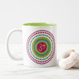 Spirituelle Mandala Om Symbol Rosa grüne Geometrie Zweifarbige Tasse
