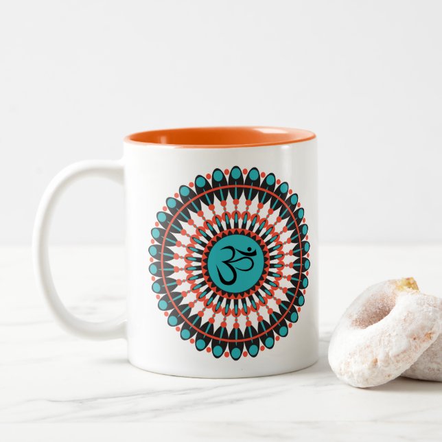 Spirituelle Mandala Om Symbol Türkis Geometrisch Zweifarbige Tasse (Mit Donut)
