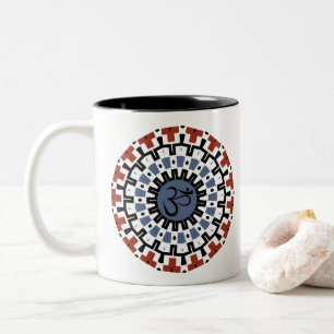 Spirituelle Mandala Yoga Om Blue Rust Kaleidoscope Zweifarbige Tasse