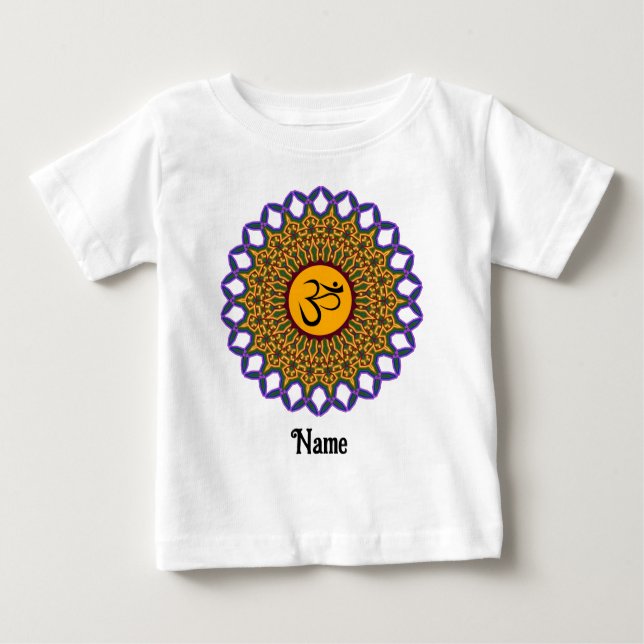 Spirituelle Mandala Yoga Om Peacock individuell an Baby T-shirt (Vorderseite)