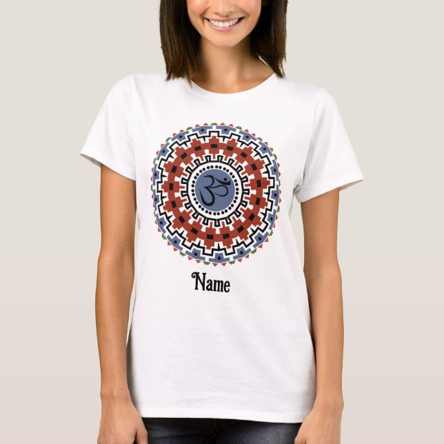 Spirituelle Mandala Yoga Om Rust Blau individuell  T-Shirt (Vorderseite)