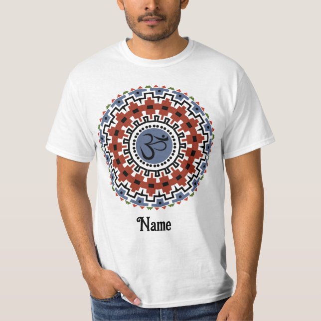 Spirituelle Mandala Yoga Om Rust Blau individuell  T-Shirt (Vorderseite)