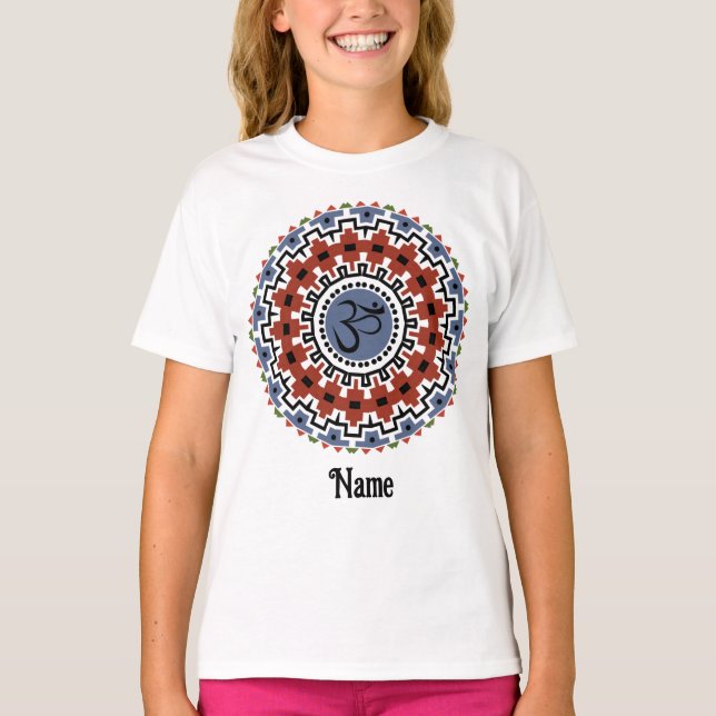Spirituelle Mandala Yoga Om Rust Blau individuell  T-Shirt (Vorderseite)
