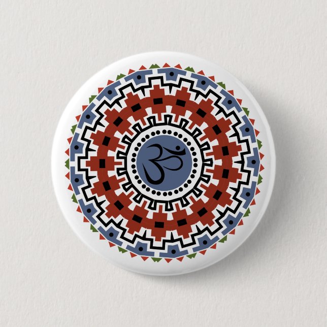 Spirituelle Mandala Yoga Om Rust Blue Kaleidoskop Button (Vorderseite)