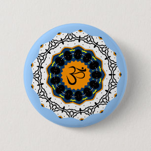 Spirituelle Mandala Yoga Om Symbol Blue Geometric Button