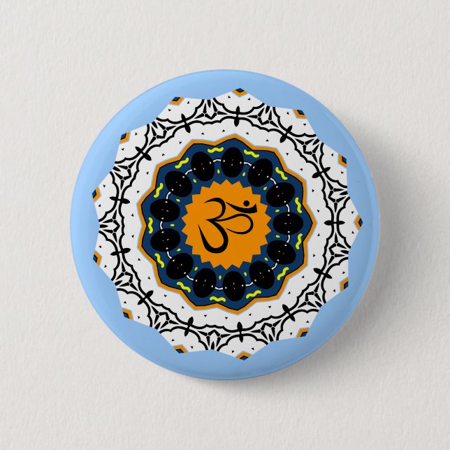 Spirituelle Mandala Yoga Om Symbol Blue Geometric Button (Vorderseite)